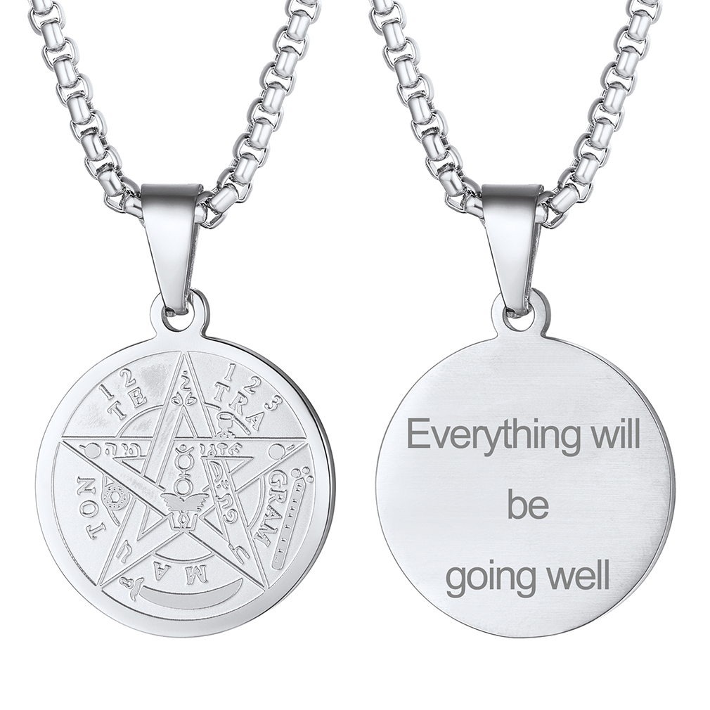 Collier Pentagramme Plaqué avec Pendentif Wiccan Païen Gravé Argenté