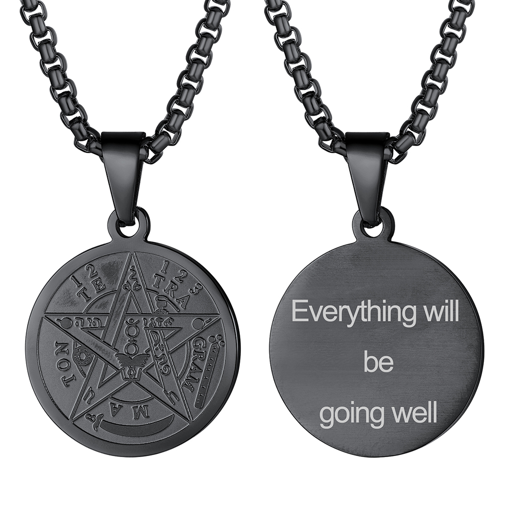 Collier Pentagramme Plaqué avec Pendentif Wiccan Païen Gravé Noir