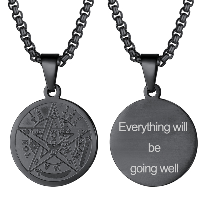 Collier Pentagramme Plaqué avec Pendentif Wiccan Païen Gravé Noir