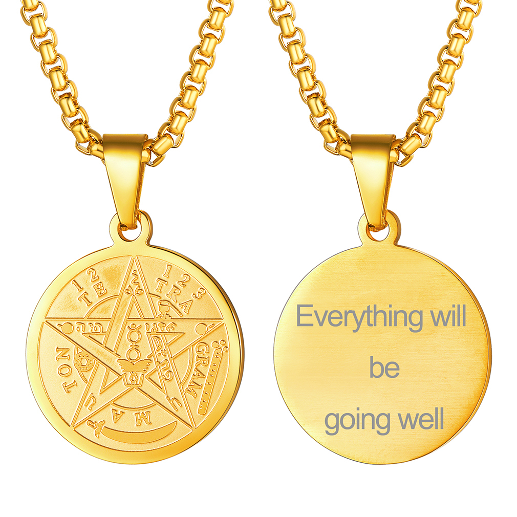 Collier Pentagramme Plaqué avec Pendentif Wiccan Païen Gravé Or