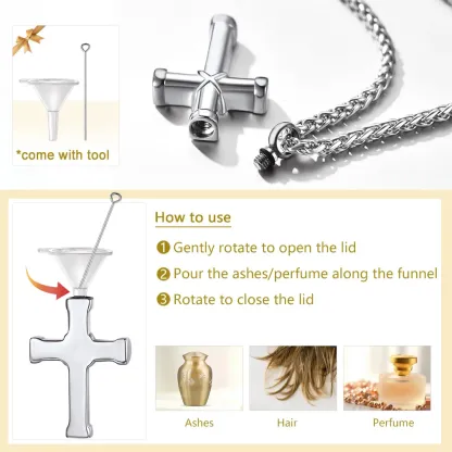 Collier Urne Croix pour Cendres et Pendentif Commémoratif Gravé Méthod