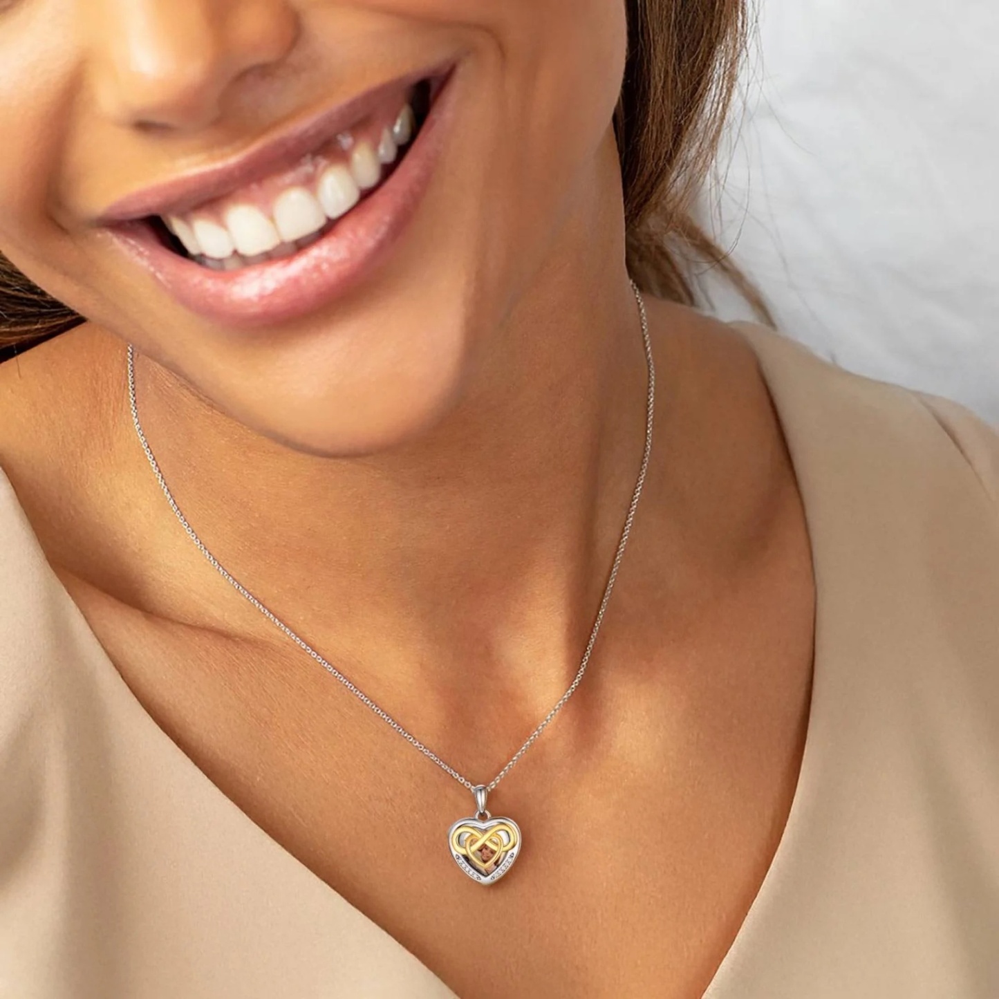 Collier Cœur Médaillon Photo Love Knot en Argent 925