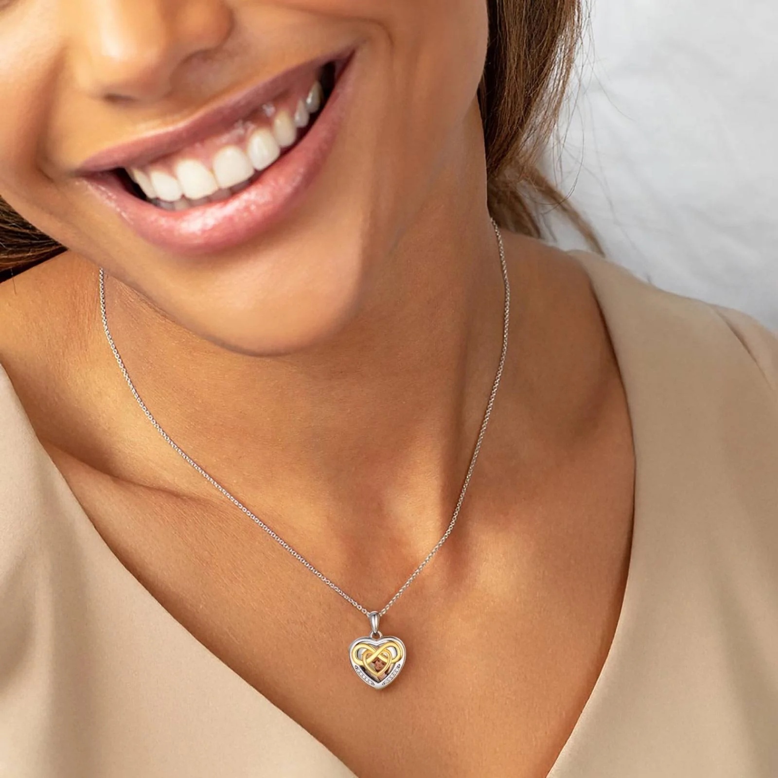 Collier Cœur Médaillon Photo Love Knot en Argent 925