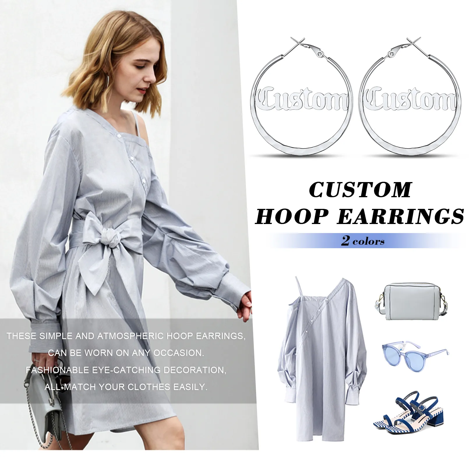 Créoles Rondes Personnalisées avec Double Nom pour Femmes 30/40/60/80mm