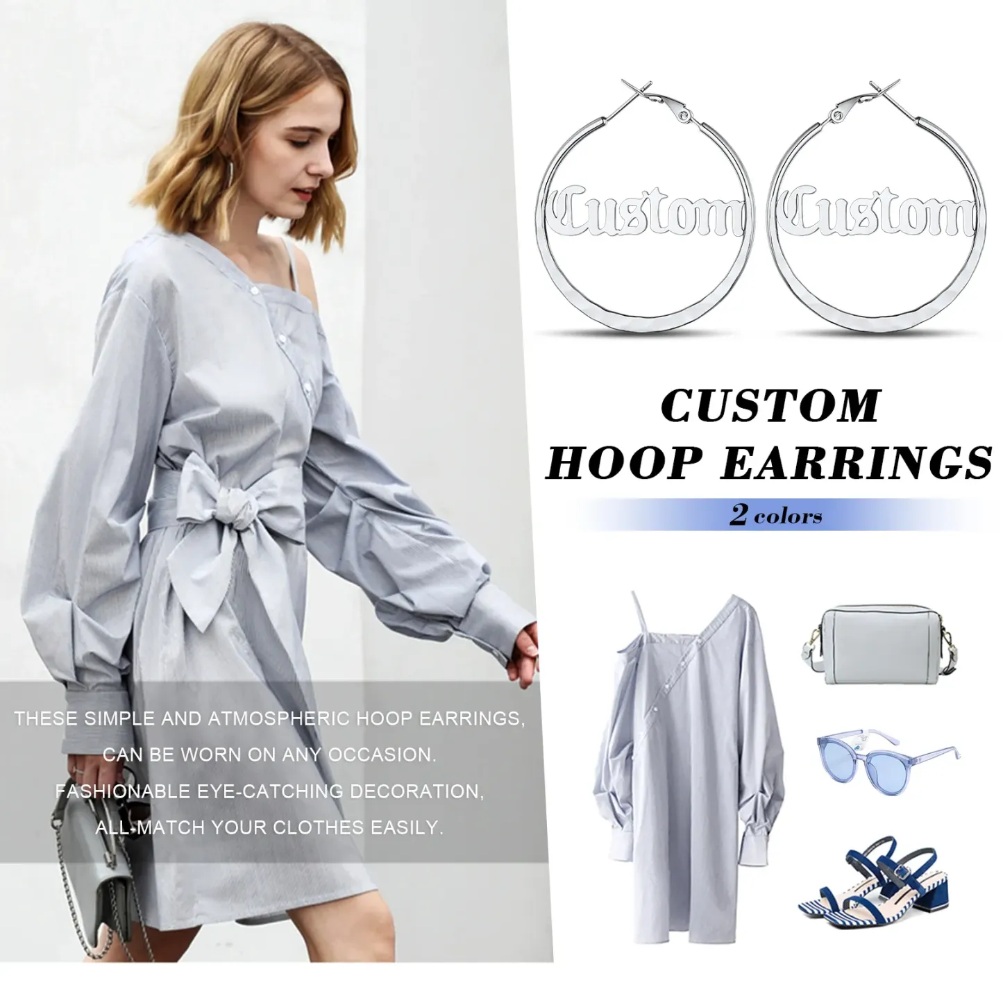 Créoles Rondes Personnalisées avec Double Nom pour Femmes 30/40/60/80mm