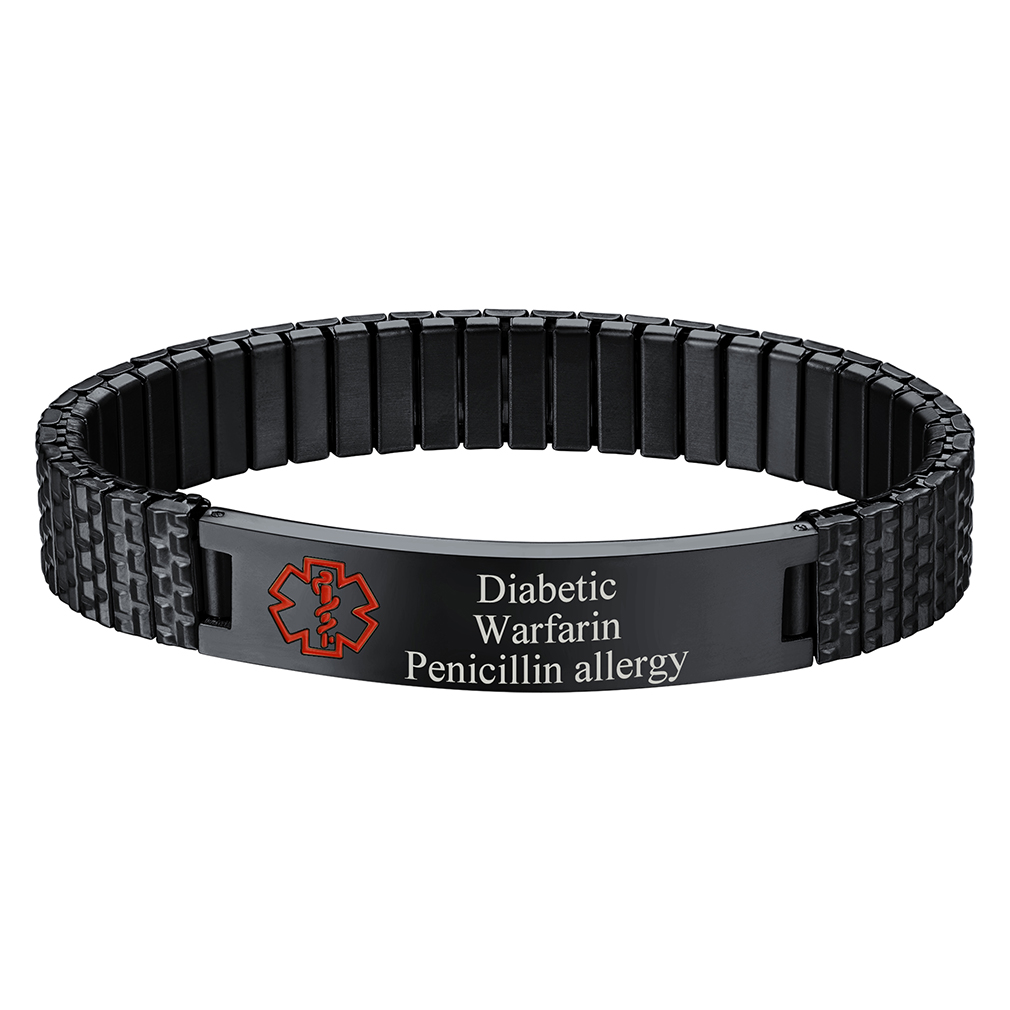 Bracelet Médical Personnalisé pour Conditions de Santé Noir