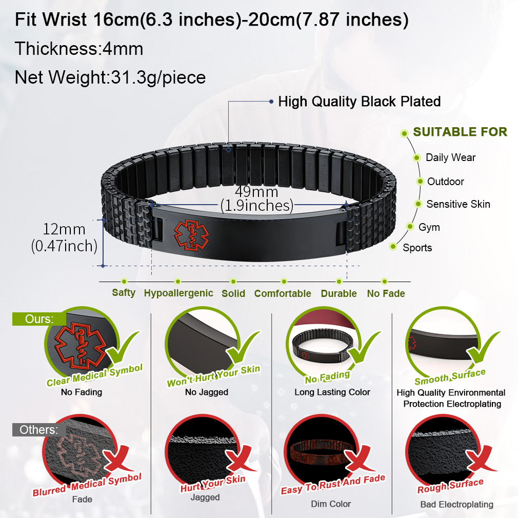 Bracelet Médical Personnalisé pour Conditions de Santé Détail