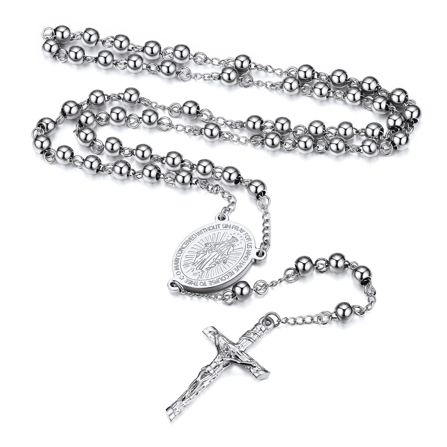 Collier Chapelet Catholique Vierge Marie avec Croix et Perles Homme Femme