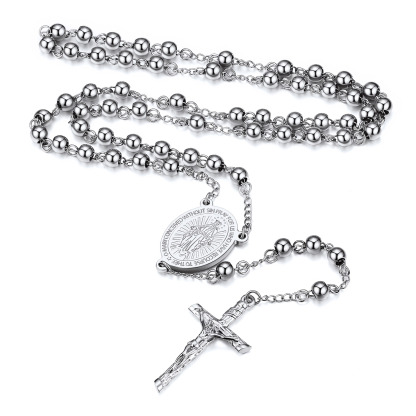 Collier Chapelet Catholique Vierge Marie avec Croix et Perles Homme Femme