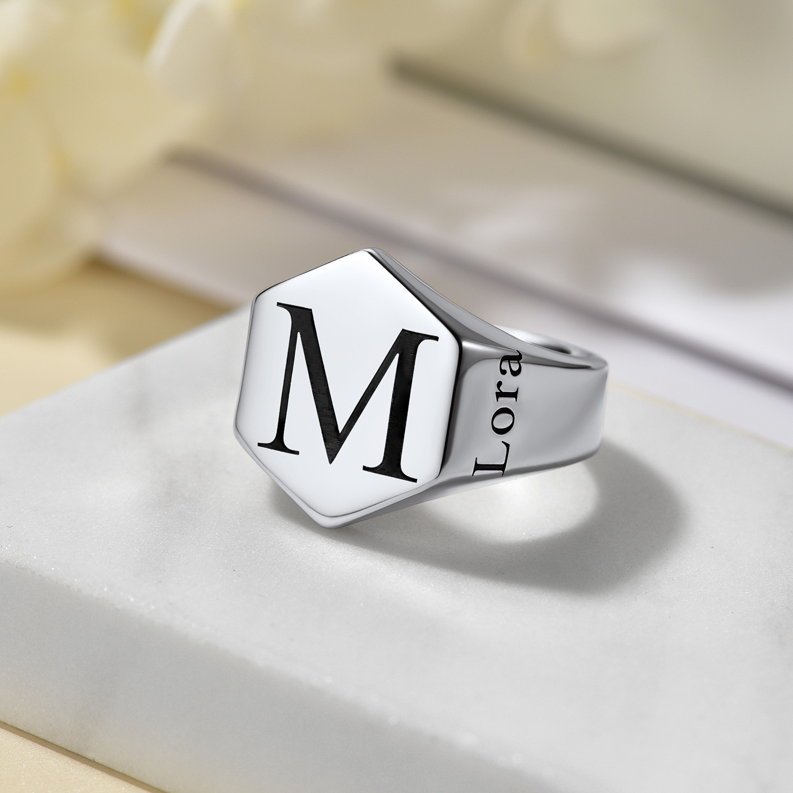 Bague Chevalière Hexagonale Personnalisée 