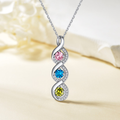 Collier Infini Personnalisé avec Gravure et 3 Pierres de Naissance pour Maman