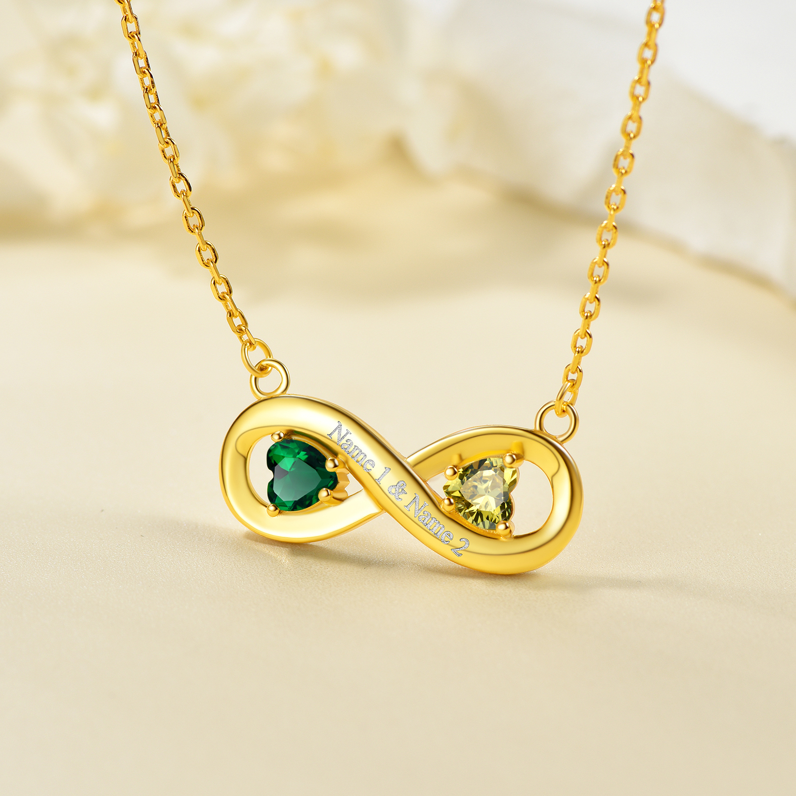 Collier Infini Personnalisé avec Gravure et Pierres de Naissance pour Femme Or