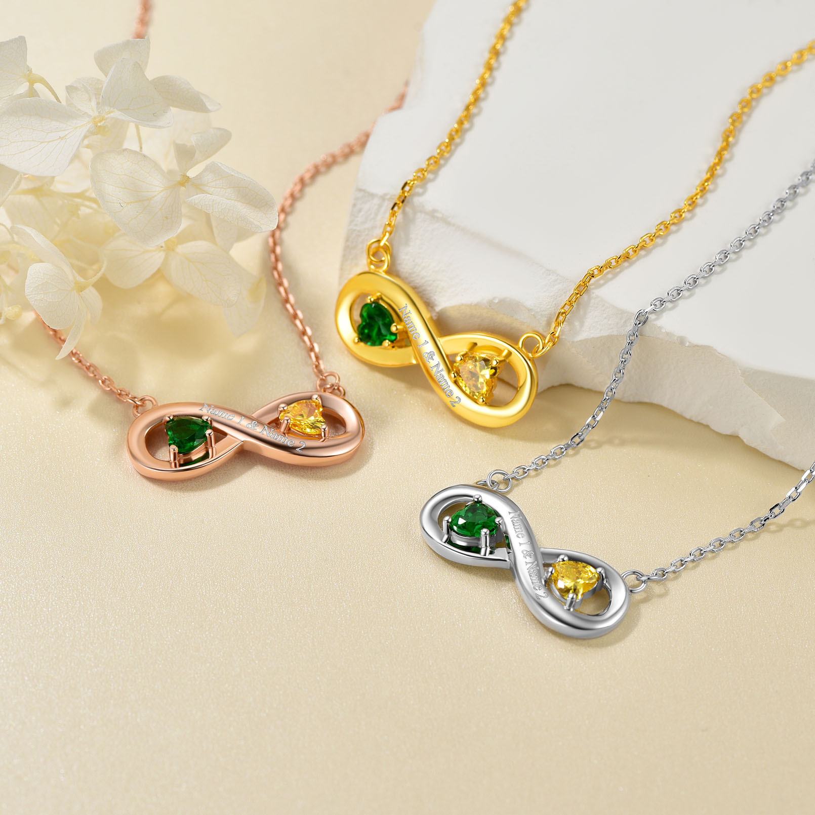 Collier Collection Infini Personnalisé avec Gravure et Pierres de Naissance