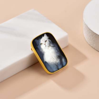 Broche Rectangle Personnalisée avec Photo pour Bouquet de Mariage Or