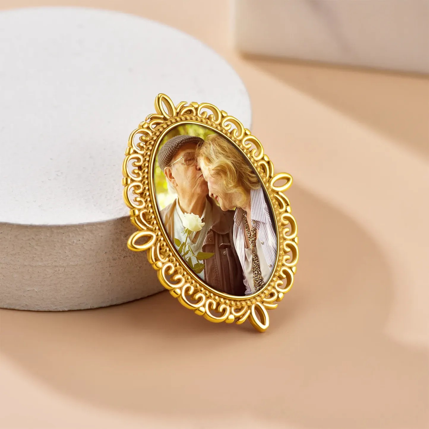 Épingles à Broche Personnalisées avec Photo pour Mariage Or