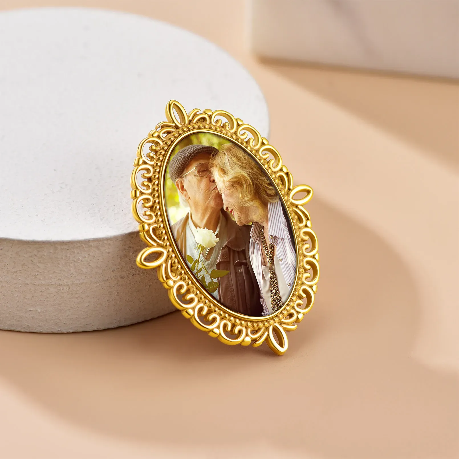 Épingles à Broche Personnalisées avec Photo pour Mariage Or