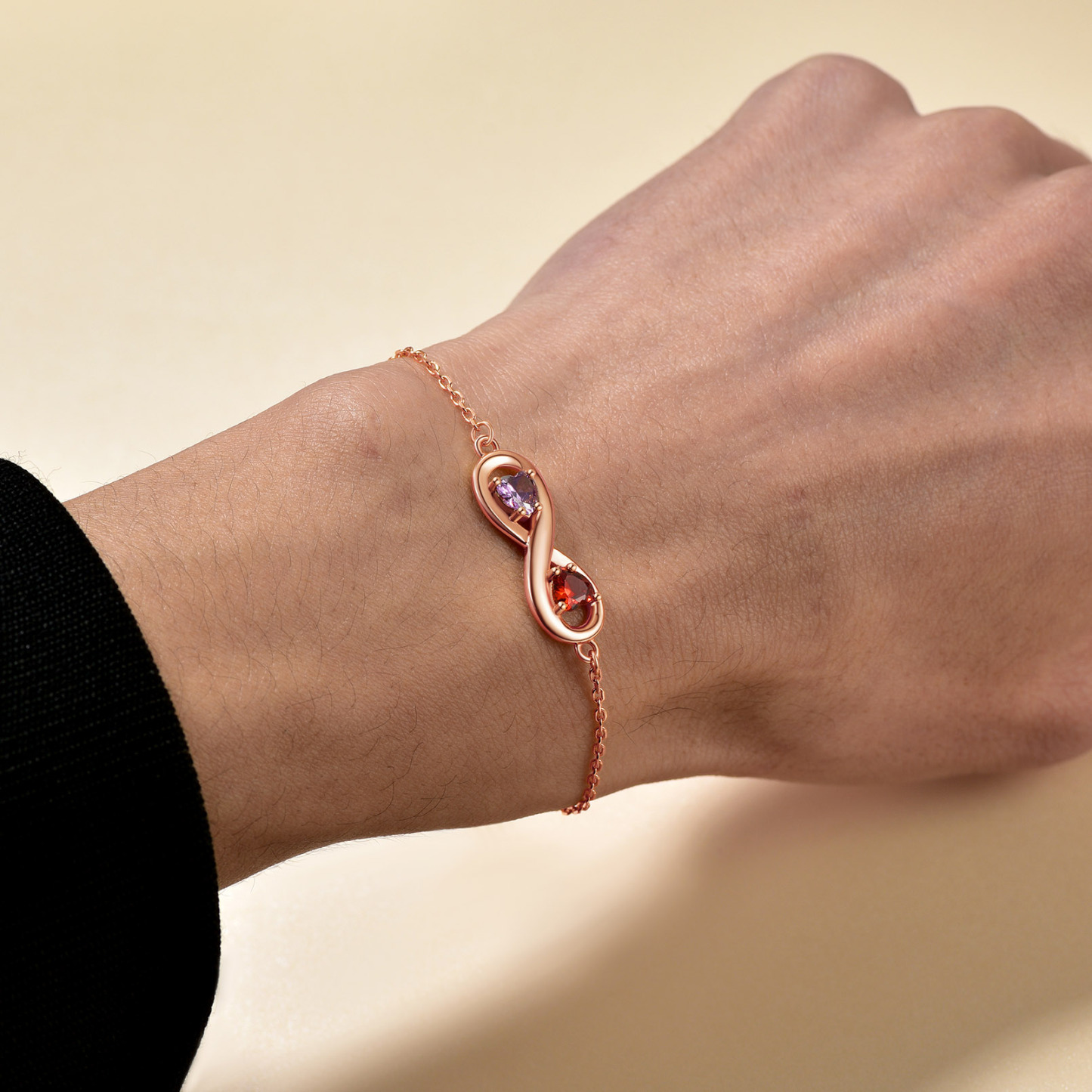 Bracelet Infini Personnalisé avec Pierres de Naissance en Argent Sterling
