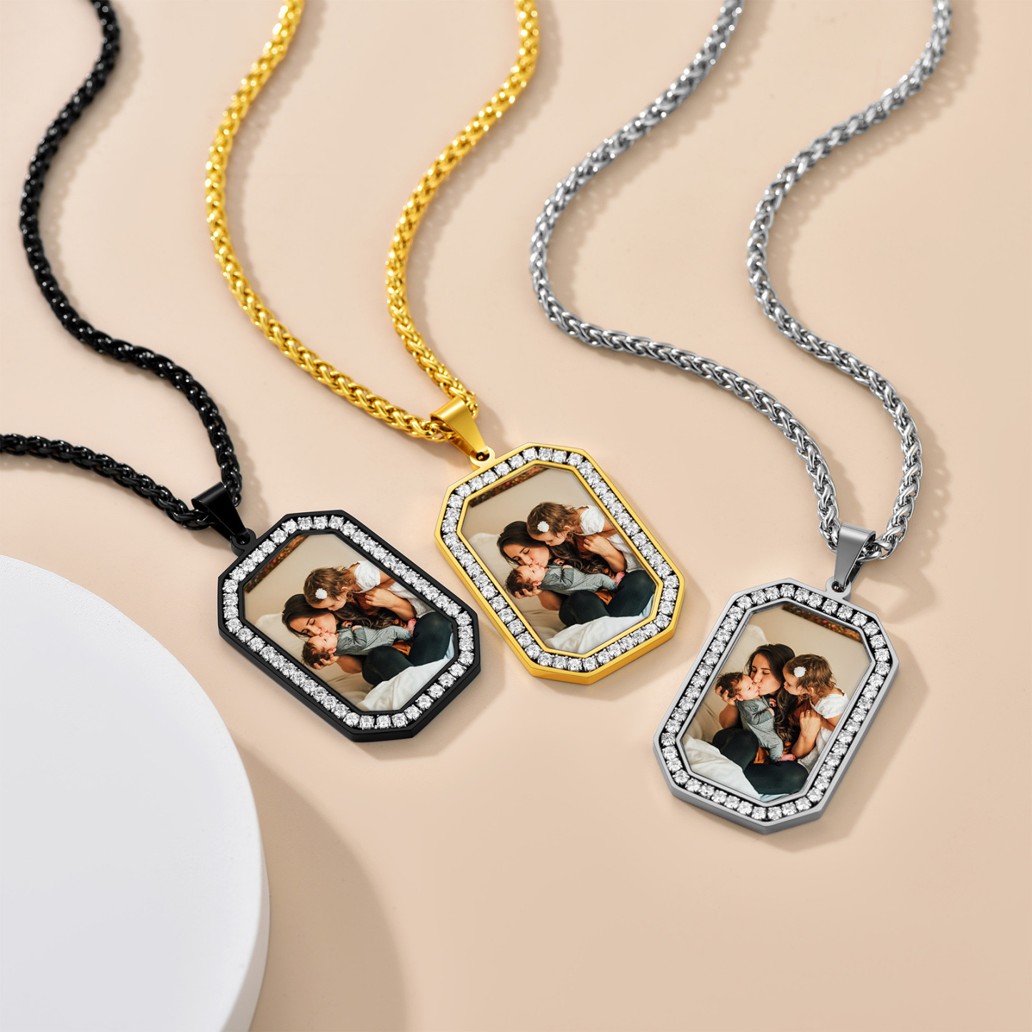 Collier Pendentif Photo Personnalisé avec Zircon Cubique pour Homme Collection