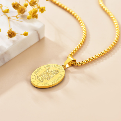 Collier Saint Christophe Personnalisé en Acier Inoxydable Or