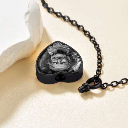 Collier Urne Cœur Personnalisé avec Photo et Empreinte Noir