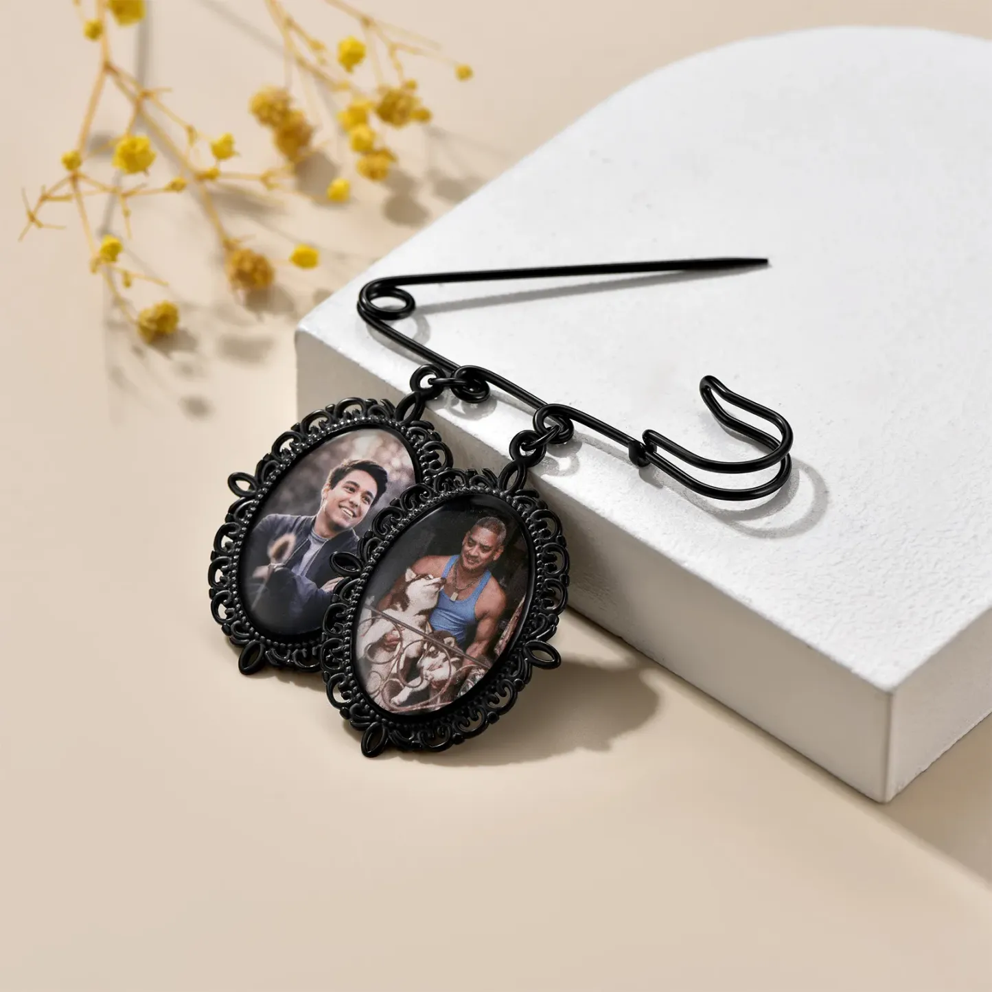 Broches Personnalisées Photo pour Bouquet Noir