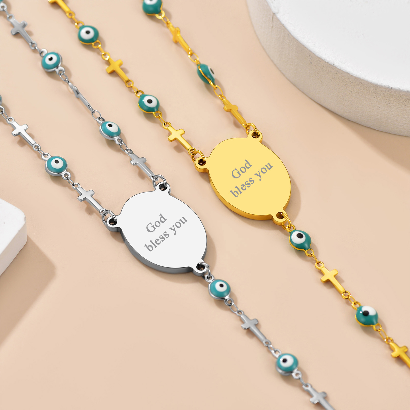 Chapelet Collier Croix Catholique Personnalisé Gravé avec Photo 