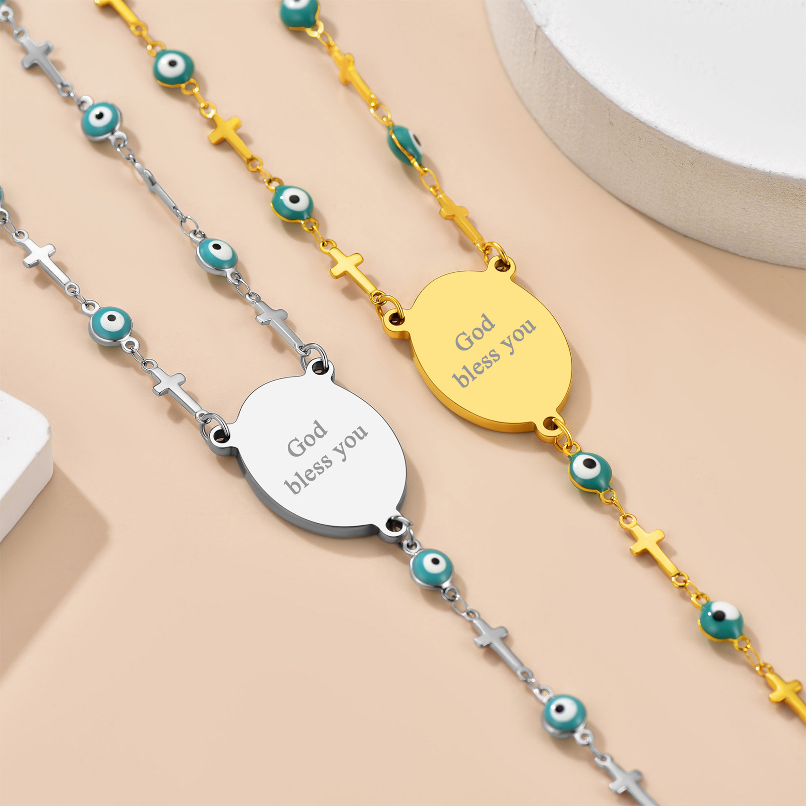 Chapelet Collier Croix Catholique Personnalisé Gravé avec Photo 