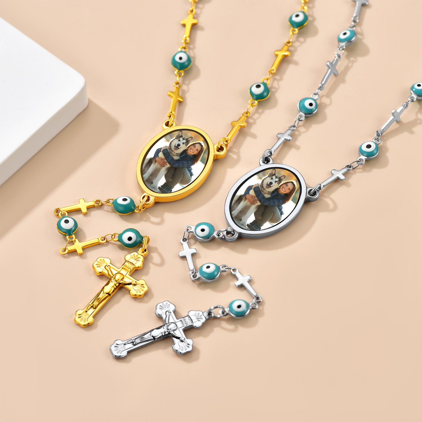 Chapelet Collier Croix Catholique Personnalisé avec Photo Collection