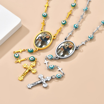 Chapelet Collier Croix Catholique Personnalisé avec Photo Collection