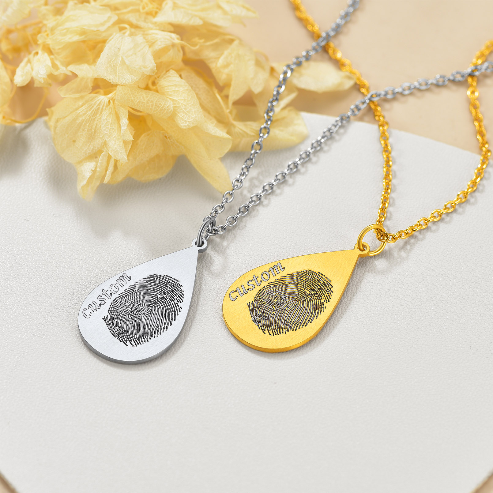 Collier Personnalisé Empreinte en Acier  Inoxydable