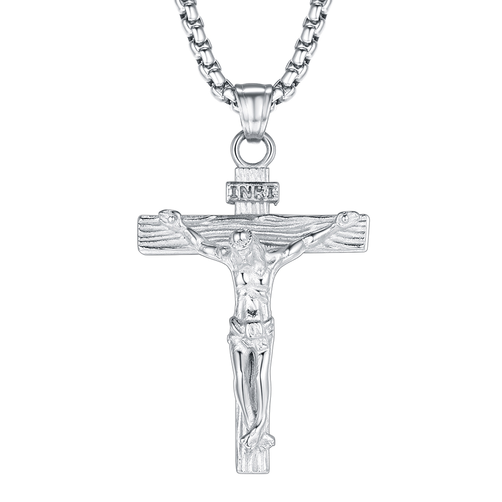 Collier Croix Catholique pour Homme - Acier Inoxydable