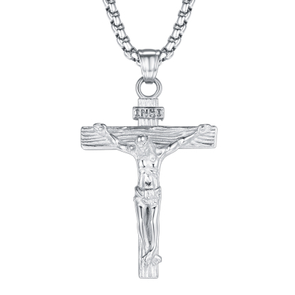 Collier Croix Catholique pour Homme - Acier Inoxydable