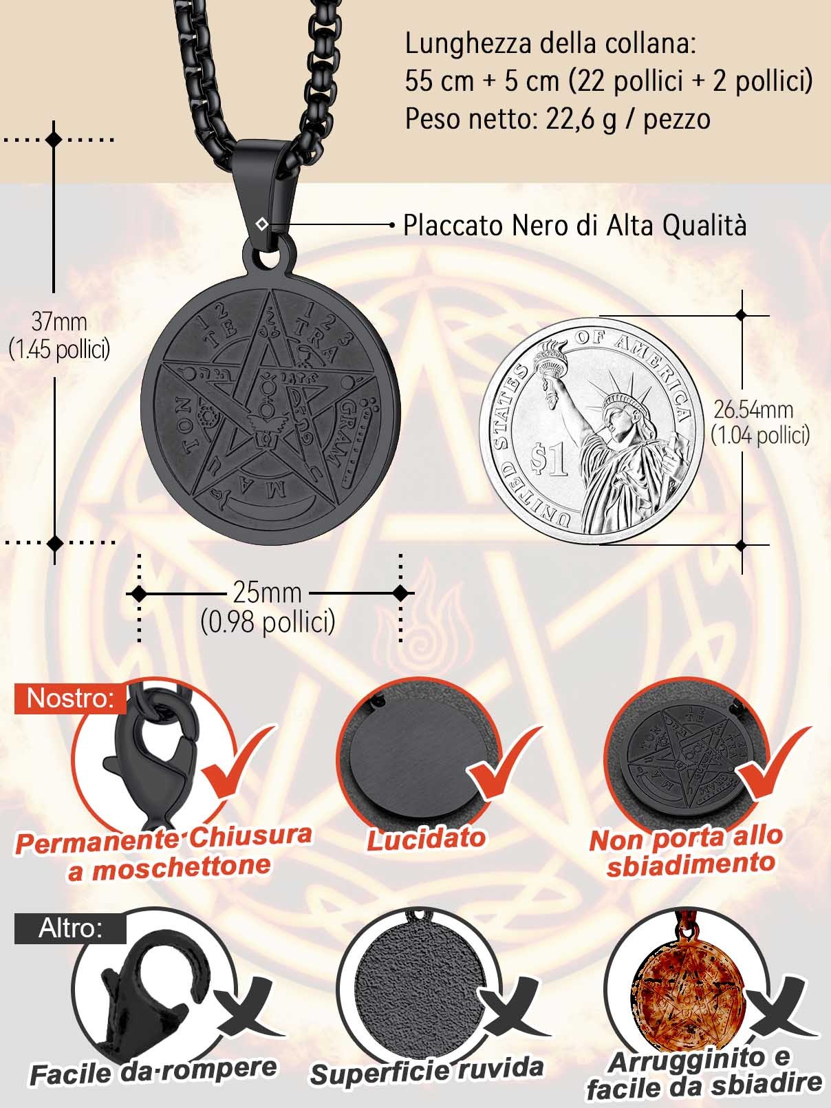 Collier Pentagramme Plaqué avec Pendentif Wiccan Païen Gravé Comparaison