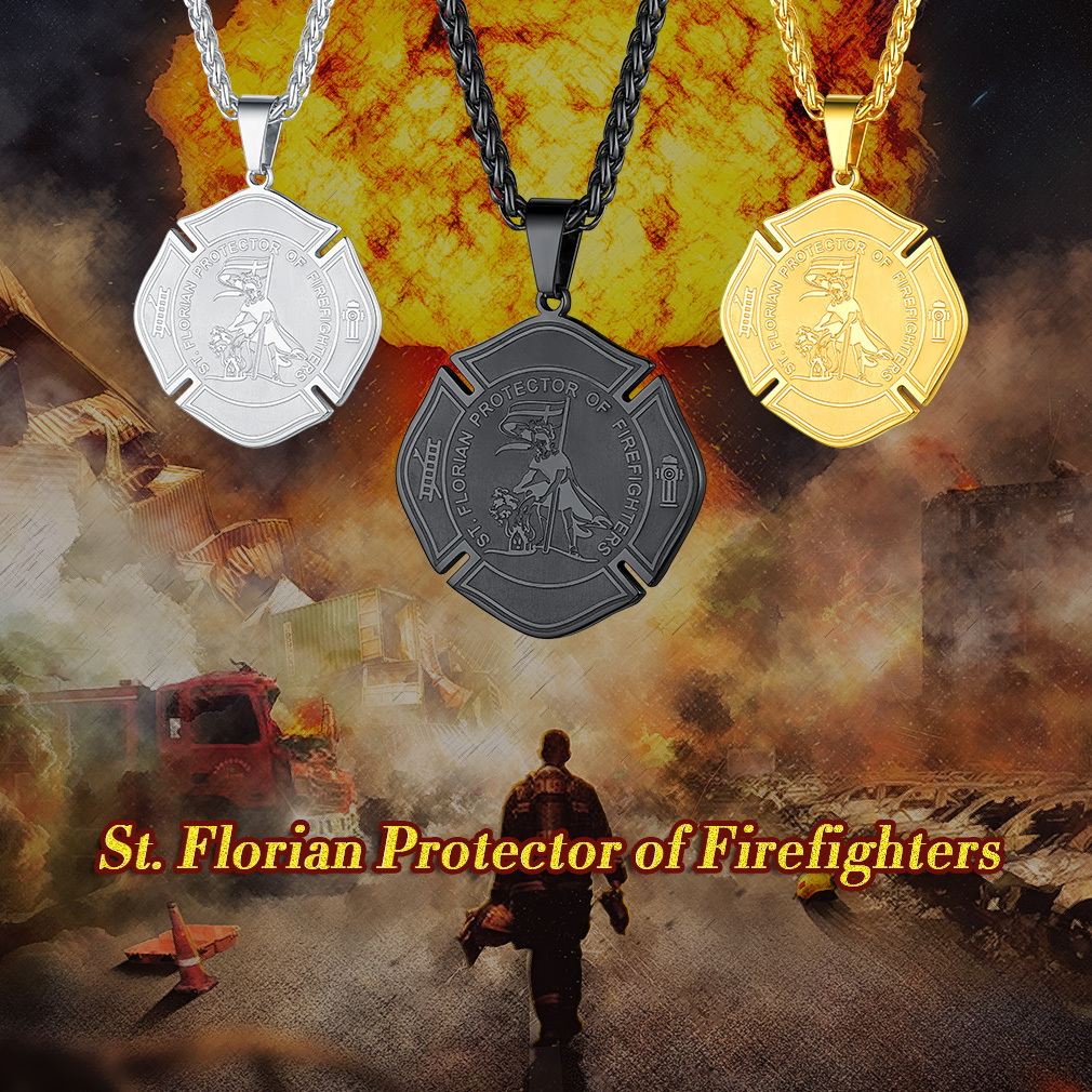 Collier Médaille Gravée Saint Florian pour Pompier pour Homme