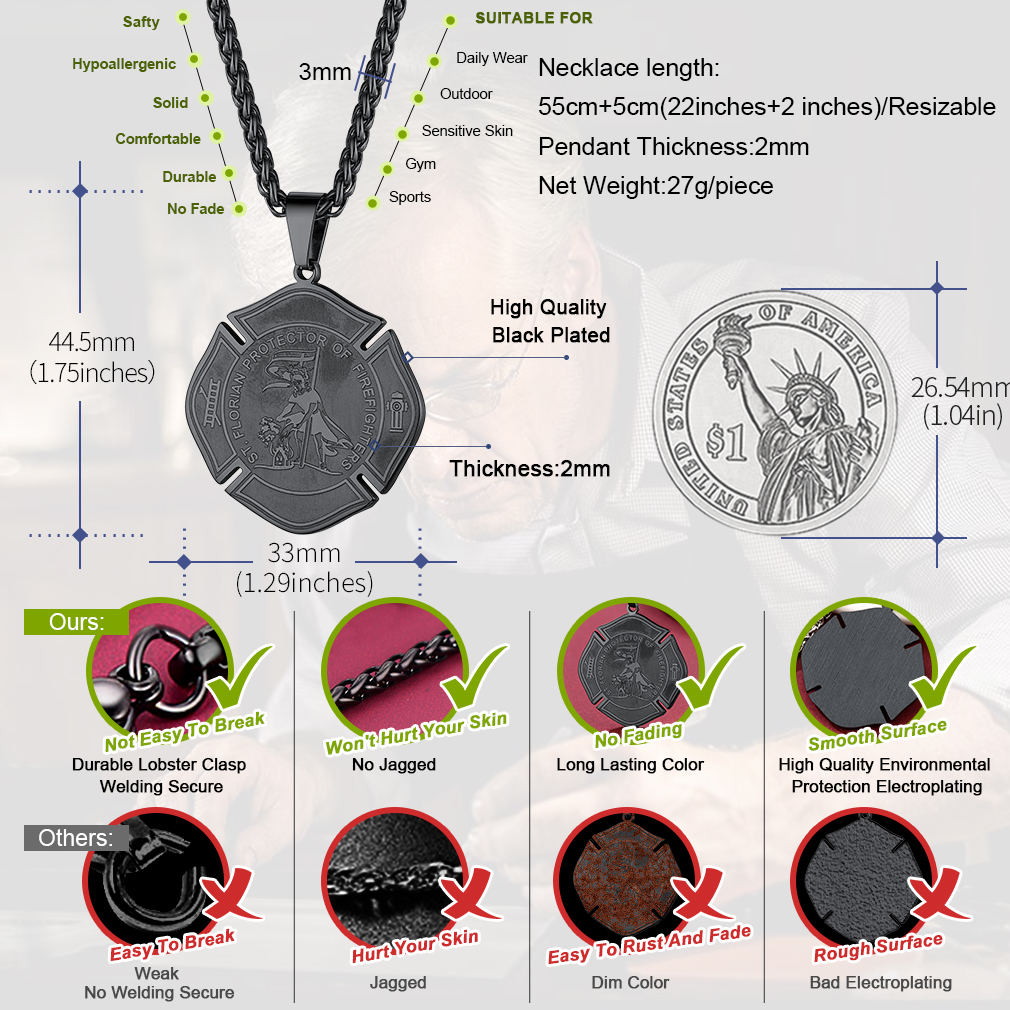 Collier Médaille Gravée Saint Florian pour Pompier pour Homme Détail