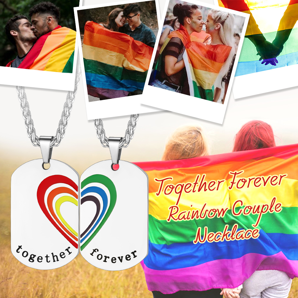 Collier Plaque Militaire Arc-en-Ciel Personnalisé pour Couple