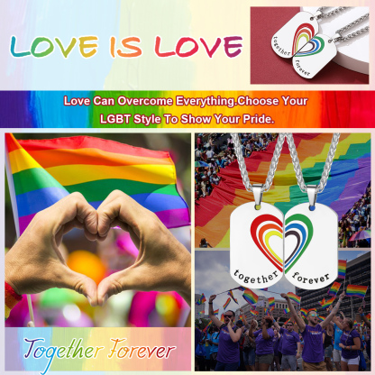 Collier Plaque Militaire Arc-en-Ciel Gravé Personnalisé pour Couple