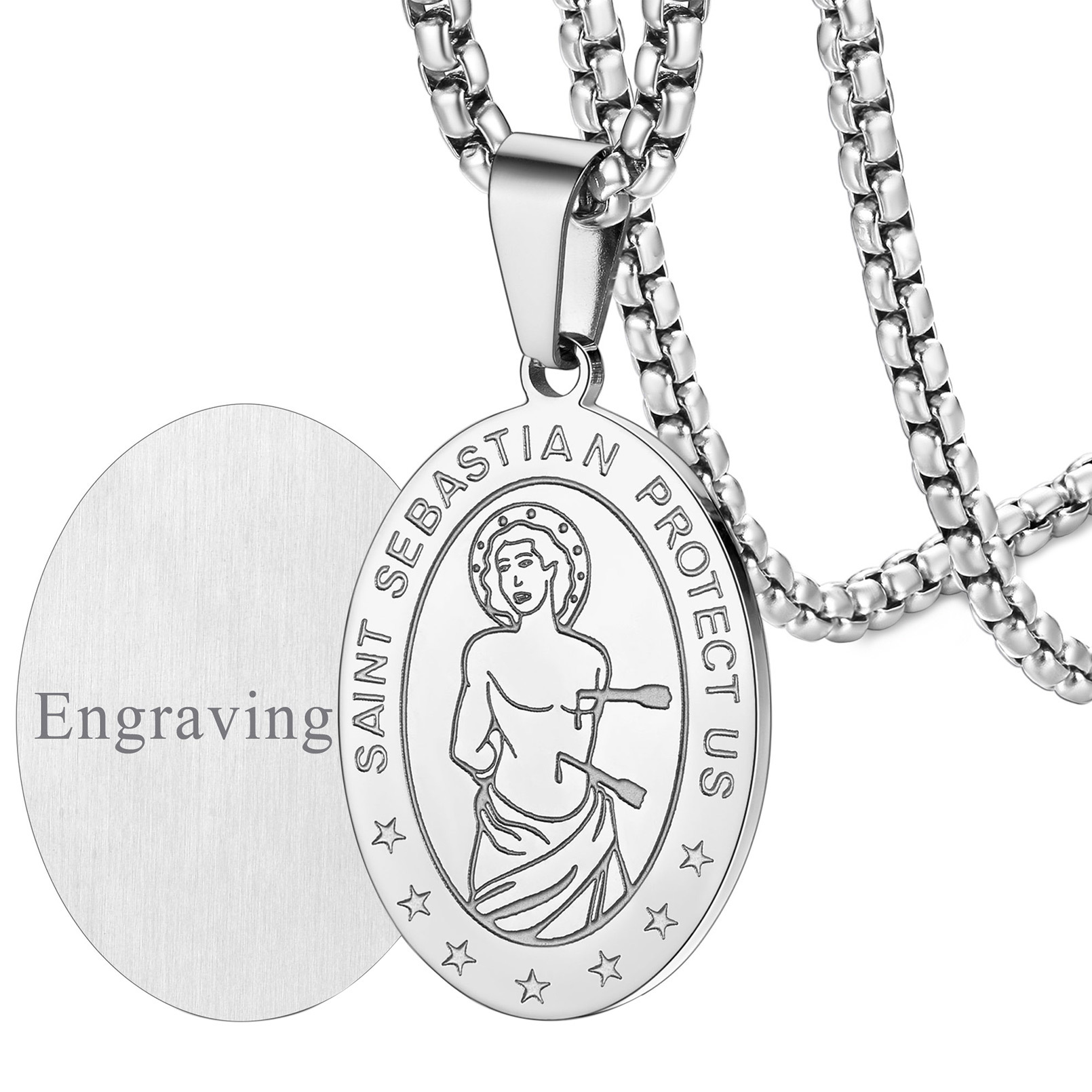 Collier Saint Sébastien Personnalisé avec Gravure de Nom Argenté