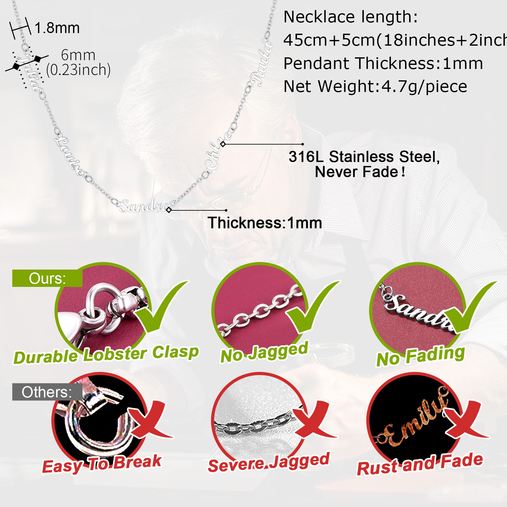 Collier Ras-du-Cou avec 1 à 5 Prénoms Détail