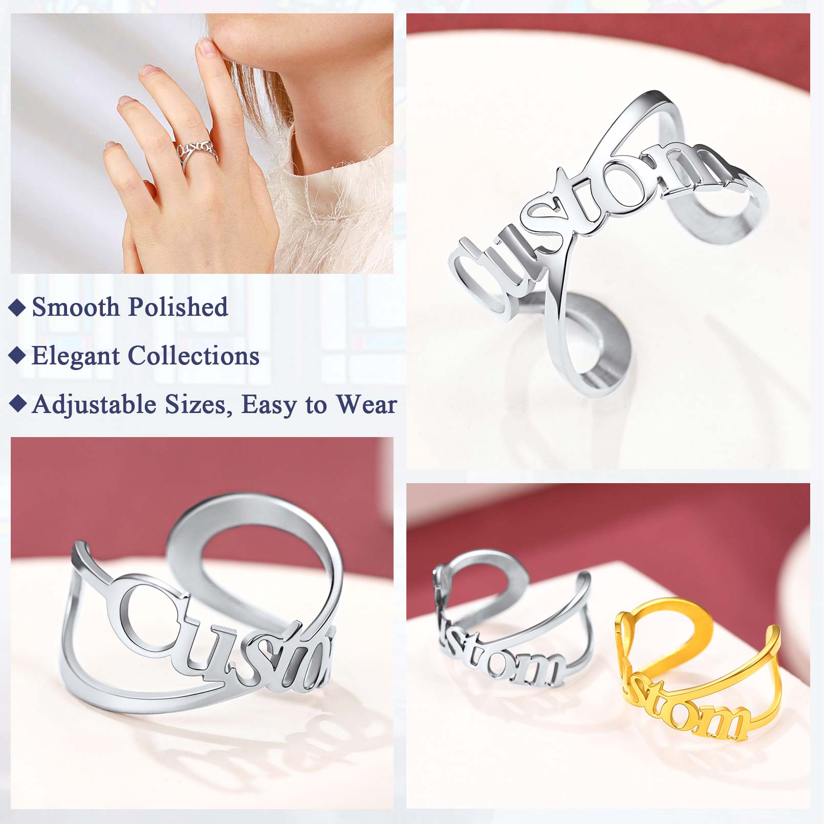 Bague Personnalisée Ajustable Bijou Mémorial pour Femme Détail