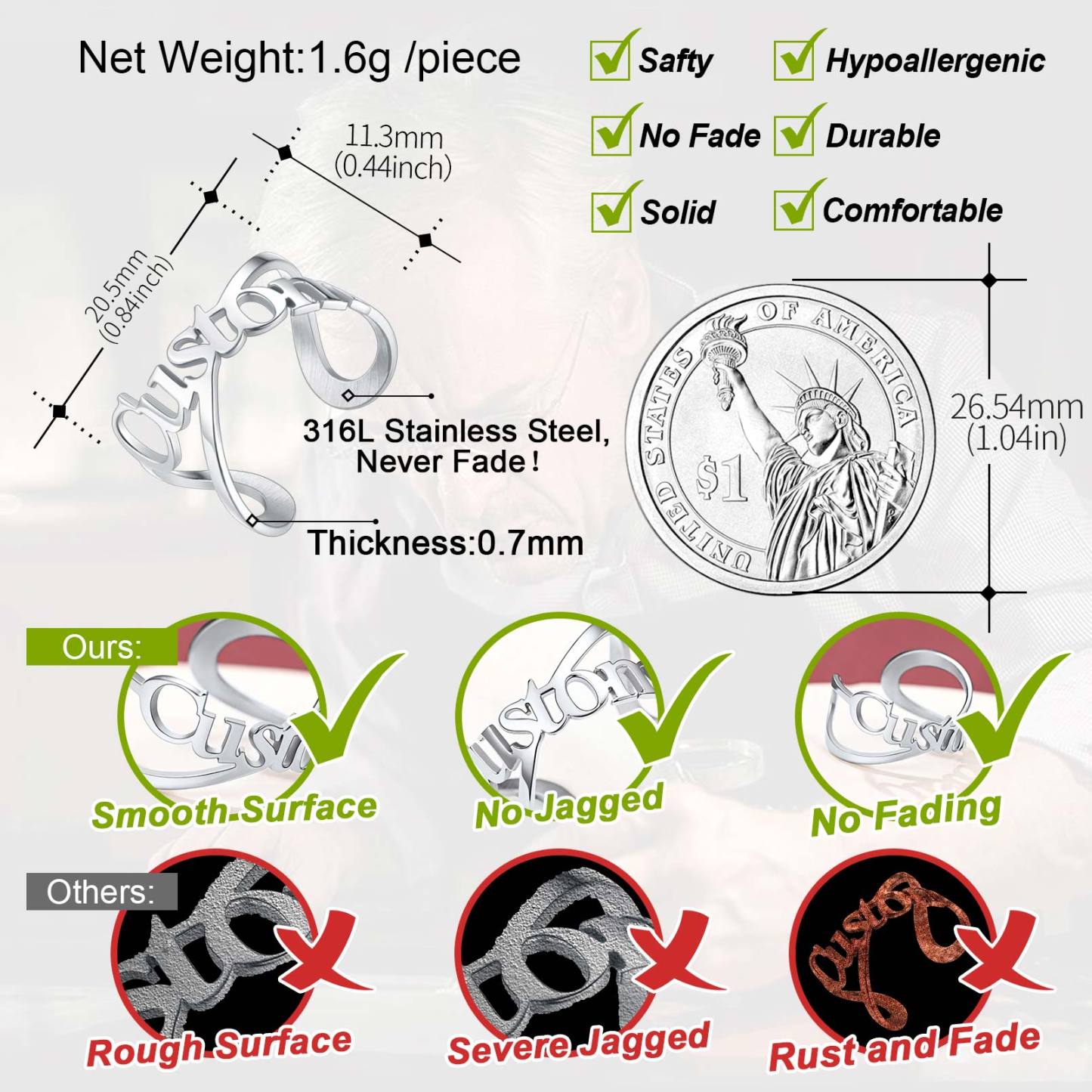 Bague Ajustable Bijou Mémorial pour Femme Détail