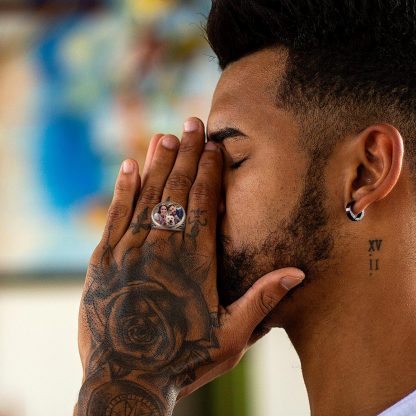 Bague Sceau Ronde Personnalisée en Nœud Celtique avec Photo pour Hommes Modèle