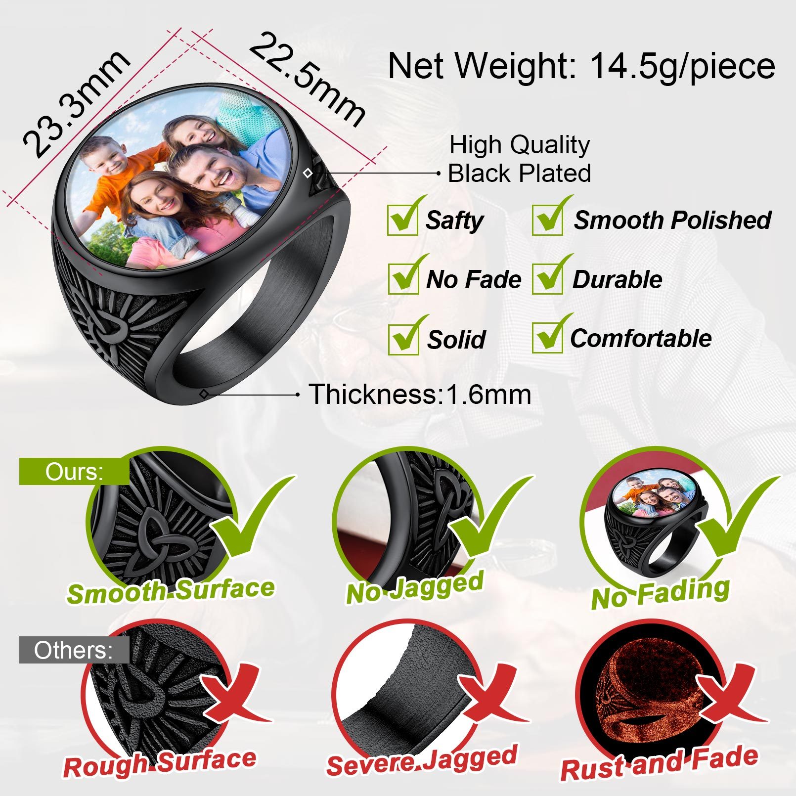 Bague Sceau Ronde Personnalisée en Nœud Celtique avec Photo pour Hommes Détail