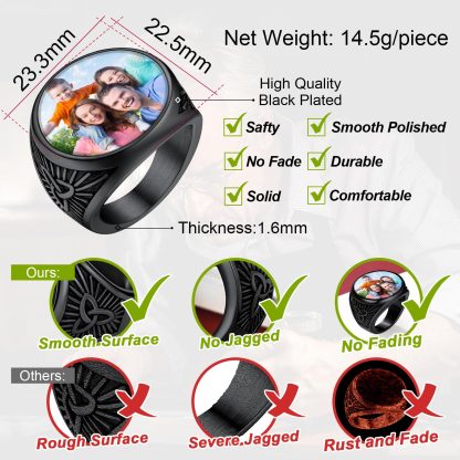 Bague Sceau Ronde Personnalisée en Nœud Celtique avec Photo pour Hommes Détail