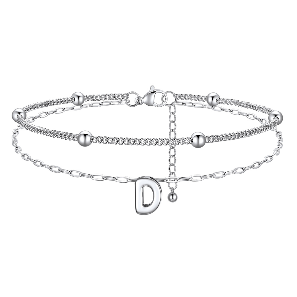 Bracelet Cheville Initial en Relief à Plusieurs Rangs D