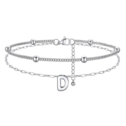 Bracelet Cheville Initial en Relief à Plusieurs Rangs D
