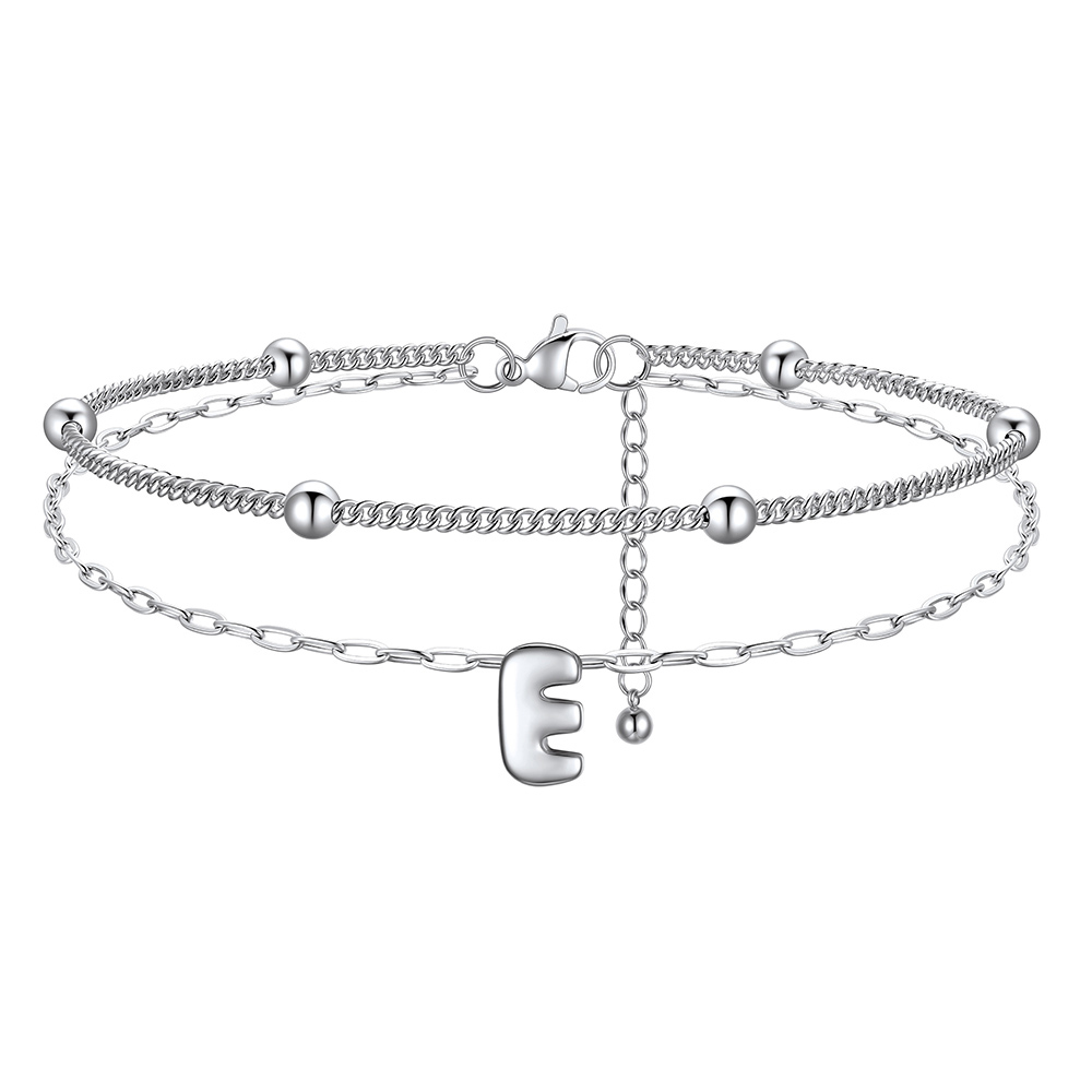 Bracelet Cheville Initial en Relief à Plusieurs Rangs E
