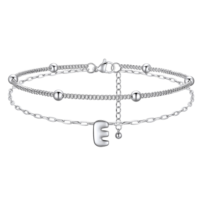 Bracelet Cheville Initial en Relief à Plusieurs Rangs E