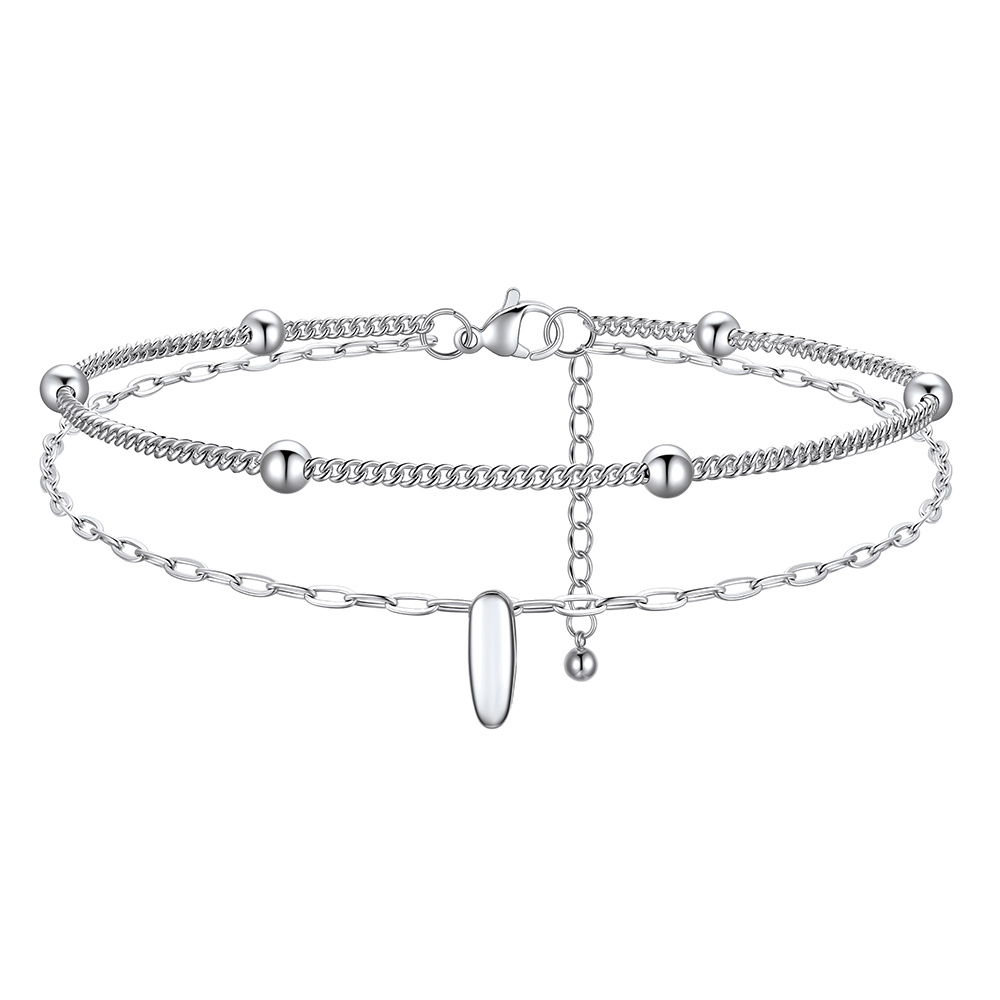 Bracelet Cheville Initial en Relief à Plusieurs Rangs I