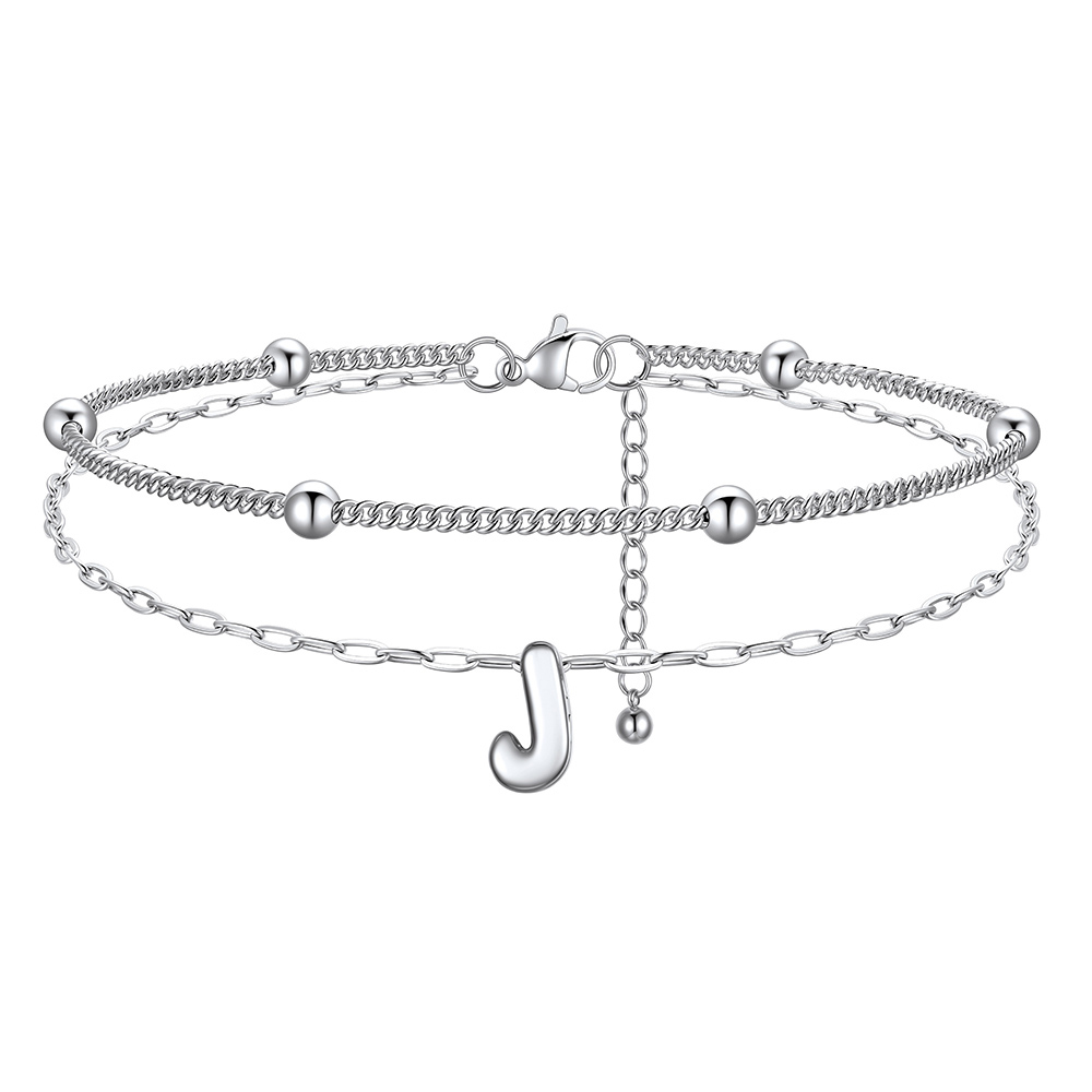Bracelet Cheville Initial en Relief à Plusieurs Rangs J